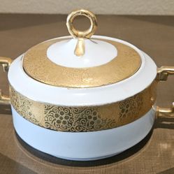 Vintage Royal Bavaria, Bavarian China, WhiteWith 18K Gold Trim, Sugar Bowl With