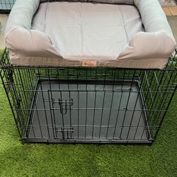 Qpets 30” Large Dog Crate And Small Memory Foam Dog Bed