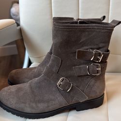 Women’s Suede Leather Ankle Boots Gray Grey Sz 8