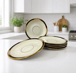 Lenox Hancock Presidential 6 Saucers 6-1/8” Ivory Bone China 24K Gold USA Vtg