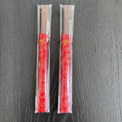 NEW | EAST MEETS DRESS | Wooden Chopsticks with Red Dragon Brocade Silk Slips