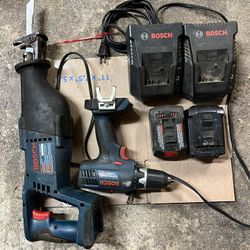 Bosh 18volt Drill, Sawzall, Chargers And 2 Batteries 