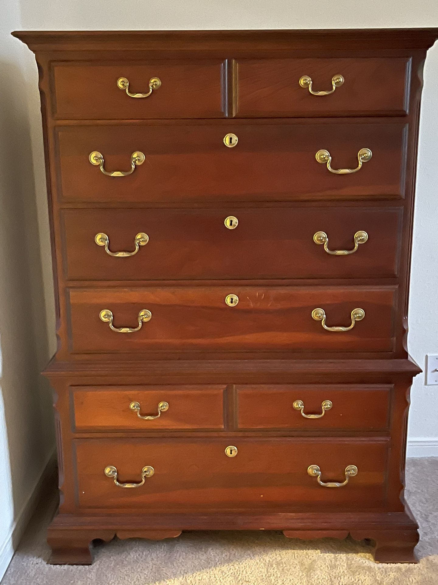 Solid Cherry Chest On Chest Dresser With 2 Matching Nightstands 