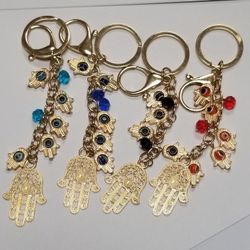 Hamsa Evil Eye Gold Keychain with Evil Eye Dangels