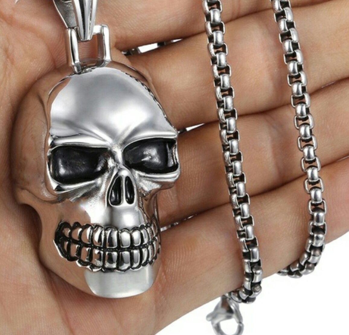 Mens Stainless Steel Skull Pendant Necklace