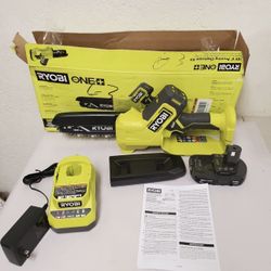 RYOBI ONE+ 18V 6 in. Cordless Pruning Mini Chainsaw w/ 2.0Ah Battery & Charger  Lightly used   The RYOBI ONE+ 18V 6 in. Cordless Pruning Mini Chainsaw