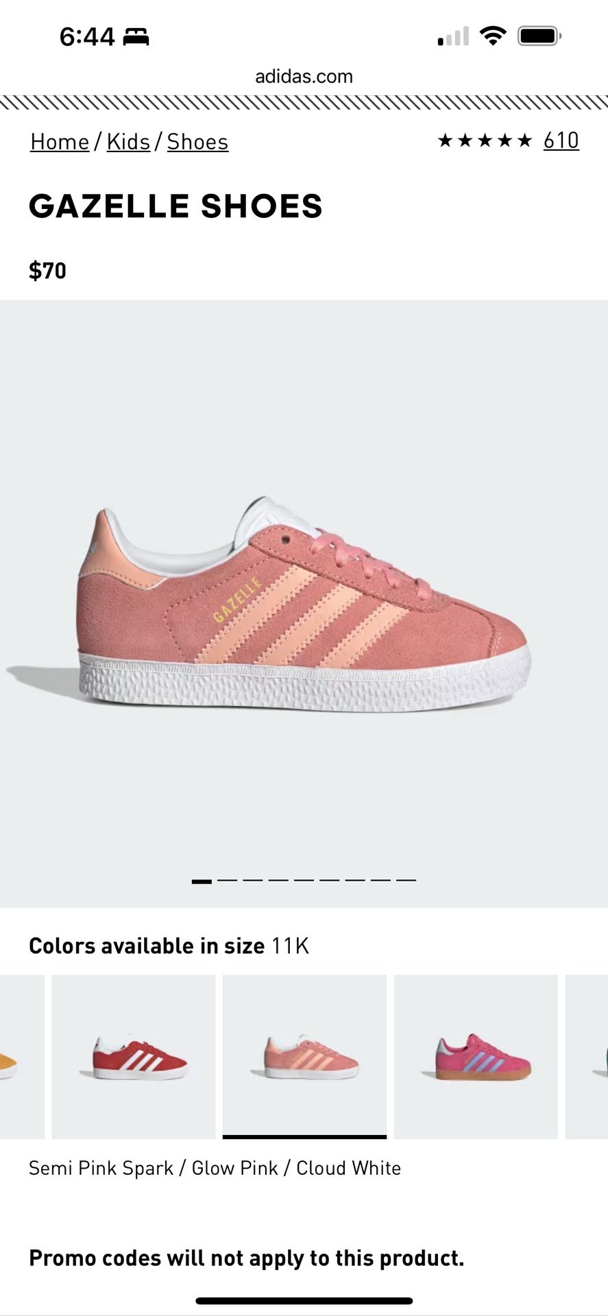 ADIDAS GAZELLE Semi pink Size 7 kids