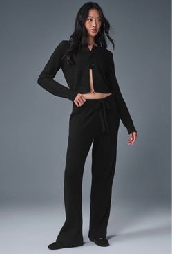 Alo Yoga Snuggle Up Sweater High-Waist Wide Leg Pant, XXS Black NWOT