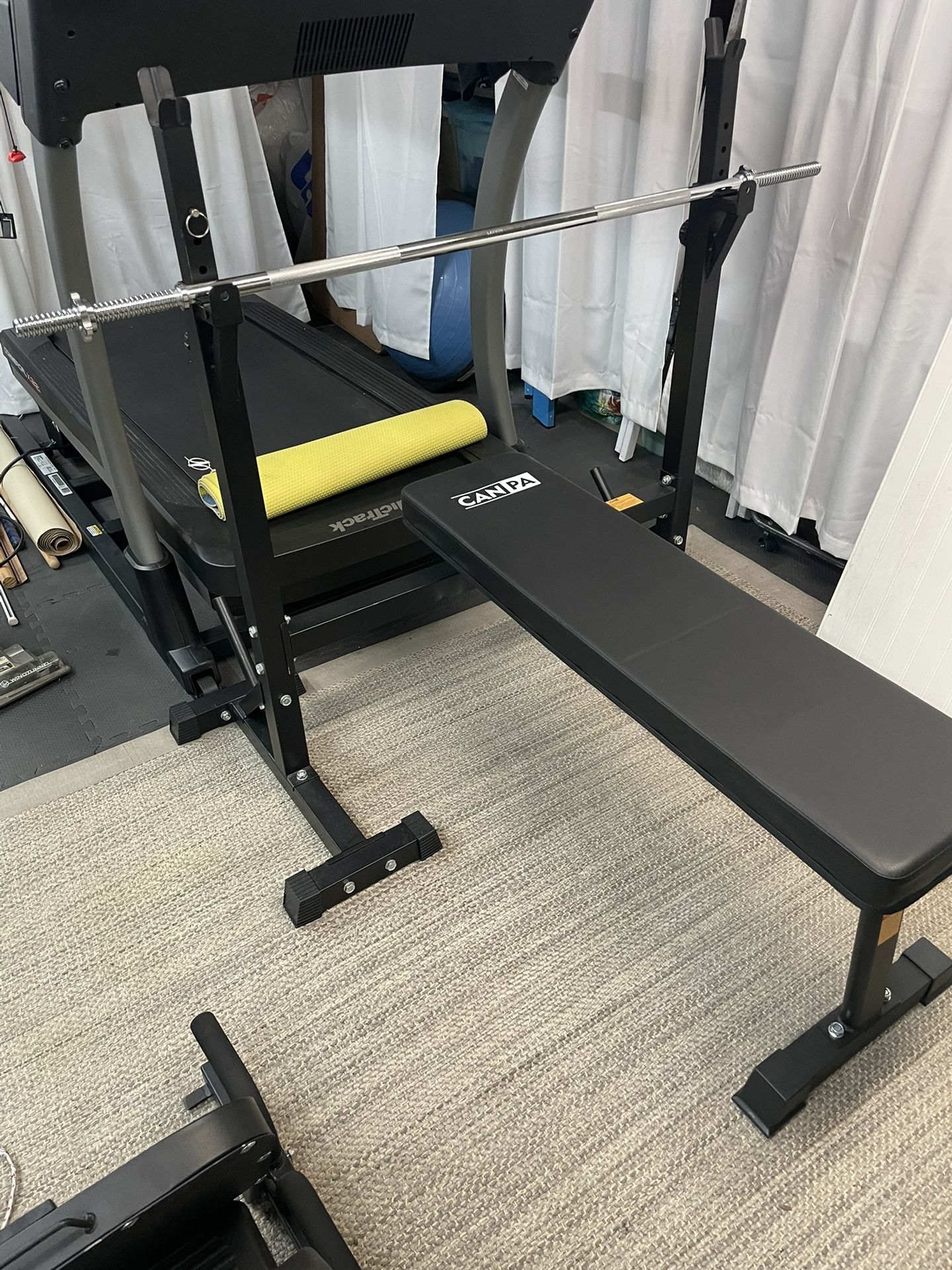 Olympic Weight Bench Press with Squat Rack Workout Barbell Stand Weight Lifting Bar Home Gym