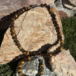 Yellow Tigers Eye Necklace And Bracelet 