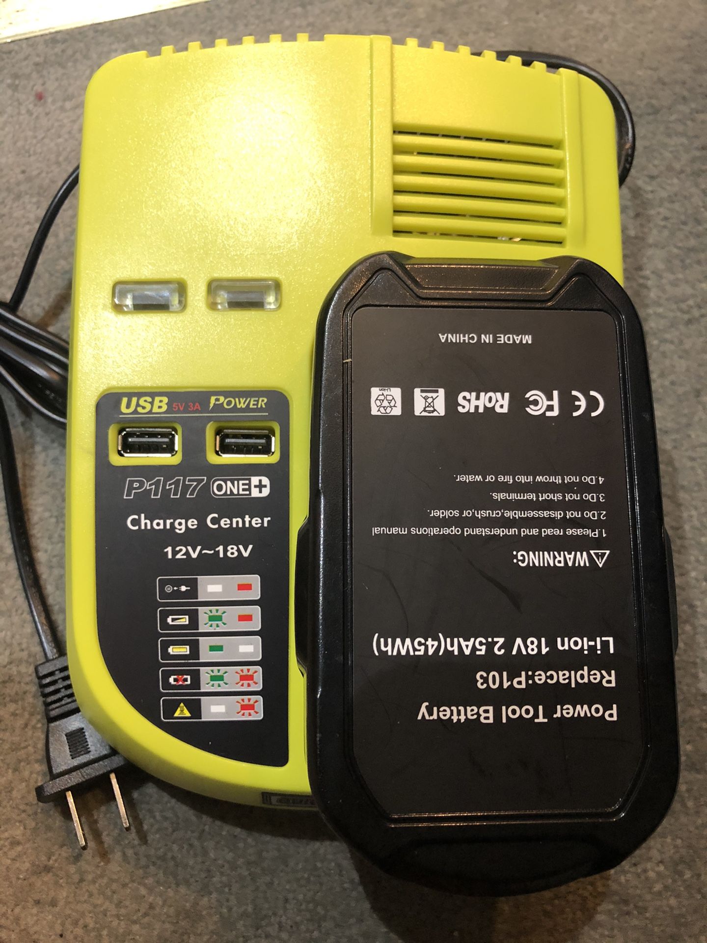 Power Tool Battery Charger Center with Rechargeable Battery