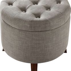Amazon Basics Upholstered Tufted Storage Round Ottoman Footstool, Grey, 20"W x 20"D x 17"H