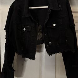 Distressed Jean Jacket Black 3xL
