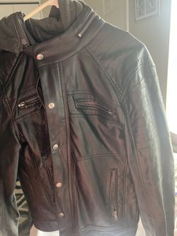 Leather Jacket With Hood Size L