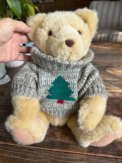 Vintage Hallmark Trevor Teddy Christmas plush bear wearing cozy knit t