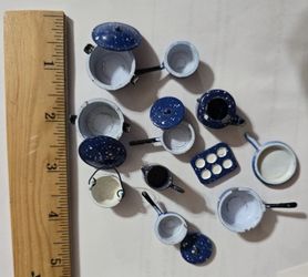 Miniature Dollhouse Blue  Pots, Pans, Lids & More For $15. Pick-up In Aurora. 