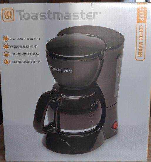 New! Toastmaster 5-cup Coffee Maker, Black