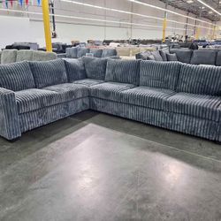 New Fur-like Corduroy Sectional.  Grey Or Light Grey.  119x104x34H.  Free Delivery!