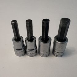 Lot of 4 Snap-on 3/8" Drive Allen Hex Bit Socket Drivers FAM7E, FA8A, FA12A, FA10B.