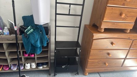 Black Metal Ladder Shelf with Drawer