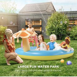 Hesung Inflatable Play Center 98'' x 67'' x 32'' Kids Pool with Slide for Garden, Backyard Water Park, Colorful