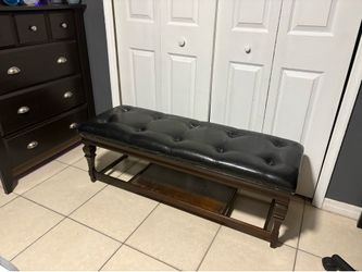 Tufted Entryway Bench with Shoe Storage Shelf – Espresso Wood