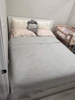 White Full/Queen Bed Frame with Headboard