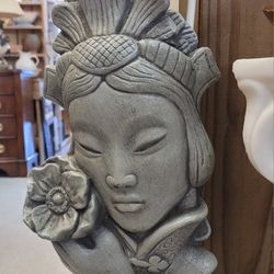 Large Plaster Asian Woman With Flower