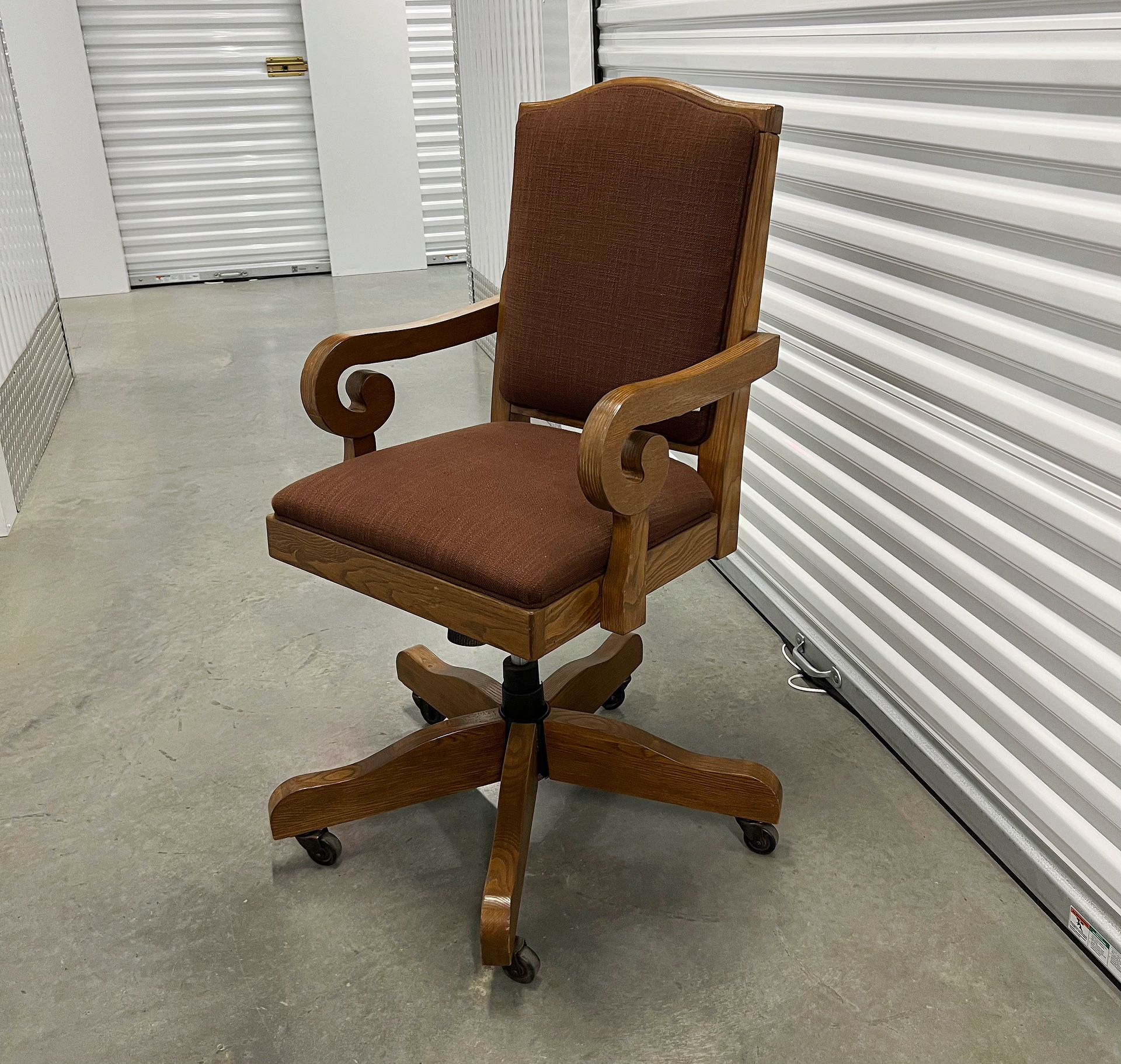Vintage Antique Oak Wood Adjustable Swivel Rolling Coasters Office Desk Chair