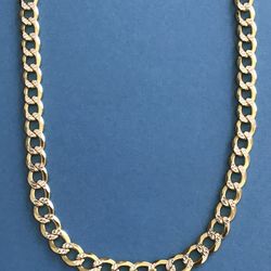 24” Diamond Cut Cuban Style 7mm Two Tone Gold on Sterling Silver Italy 925 *Pickup Boca Raton