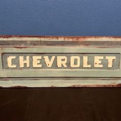 Chevrolet Truck Tailgate Wall Decor Sign Garage Vintage Embossed Rustic Patina