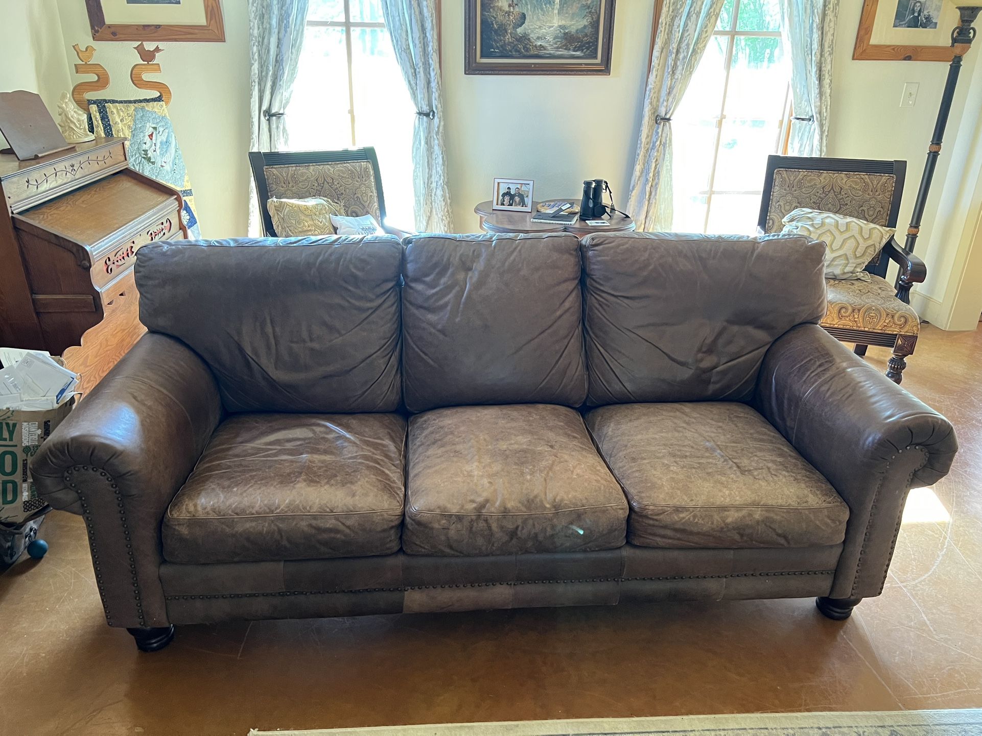 Nubuck La-Z-Boy Couch, Chair, and Ottoman Set – Brown Leather – Great Condition
