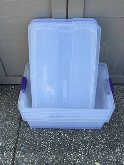 Set 5 Clear Storage Tote Bin Plastic Container Bins Totes Lids Under Bed 32 Quart