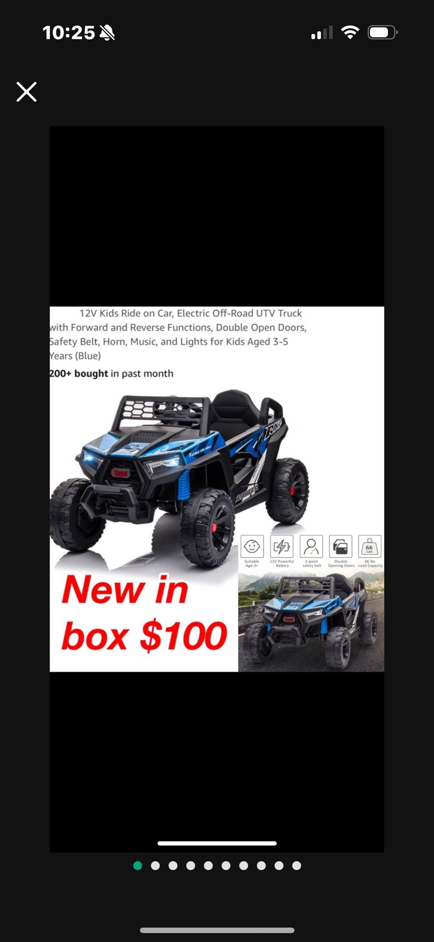 New in box Kids Ride on Car UTV Truck Blue 12V, Electric, Off-Road, Forward and Reverse Functions, Double Open Doors, Safety Belt, Horn, Music, Lights