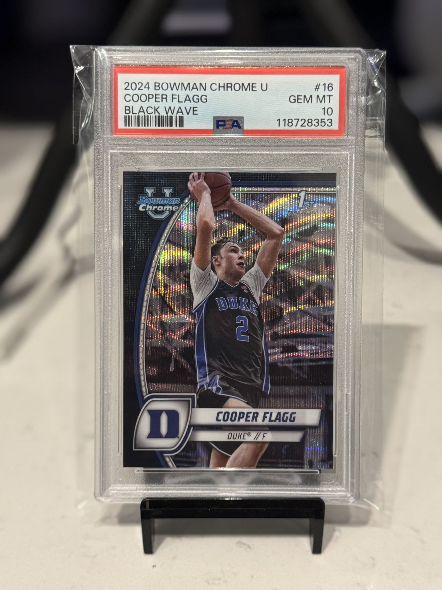 2024 BOWMAN CHROME UNIVERSITY BLACK WAVE #16 COOPER FLAGG PSA 10 GEM MT
