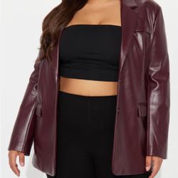 Faux Burgandy Leather Blazer