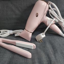 T3 Featherweight 3i Hair Dryer, and T3 SinglePass Ceramic 1 inch Straightening & Styling Iron, Pink