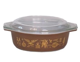 Vintage Pyrex Oval Casserole Early American Pattern Clear Glass Lid 1.5 qt 943