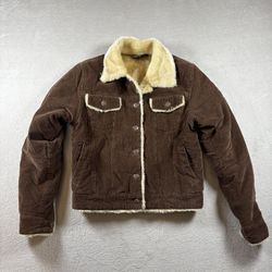 Y2K Hurley Faux Fur Lined Women Size S Brown Corduroy Jacket Coat Bomber #1105