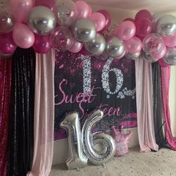 Sweet 16 Balloon Garland/ Backdrop/ Tables