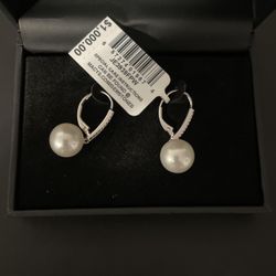 White Gold 14k Pearl Diamond Earrings 