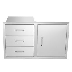 Outdoor Kitchen Door Drawer Combo 38.1''W x 22.6''H x 20.8''D, BBQ Access Door/Triple Drawers Combo with Stainless Steel Handles, Perfect for BBQ Isla