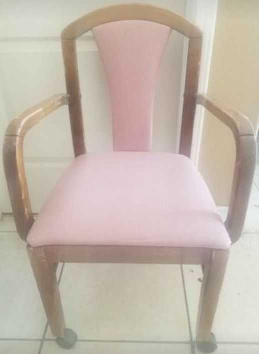 60ish Arm Desk/Restaurant wood frame chairs with wheels