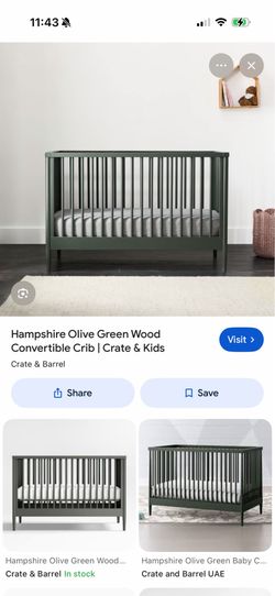 Crate and Barrel Hampshire Olive Green Crib - BRAND NEW