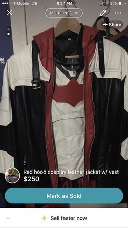 Red hood jacket cosplay real leather w/vest