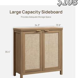 😀 SICOTAS Sideboard Buffet Cabinet with Large Storage - Boho Rattan Credenza Coffee Bar Cabinets with Adjustable Shelves, Buffet Console Table for Ki