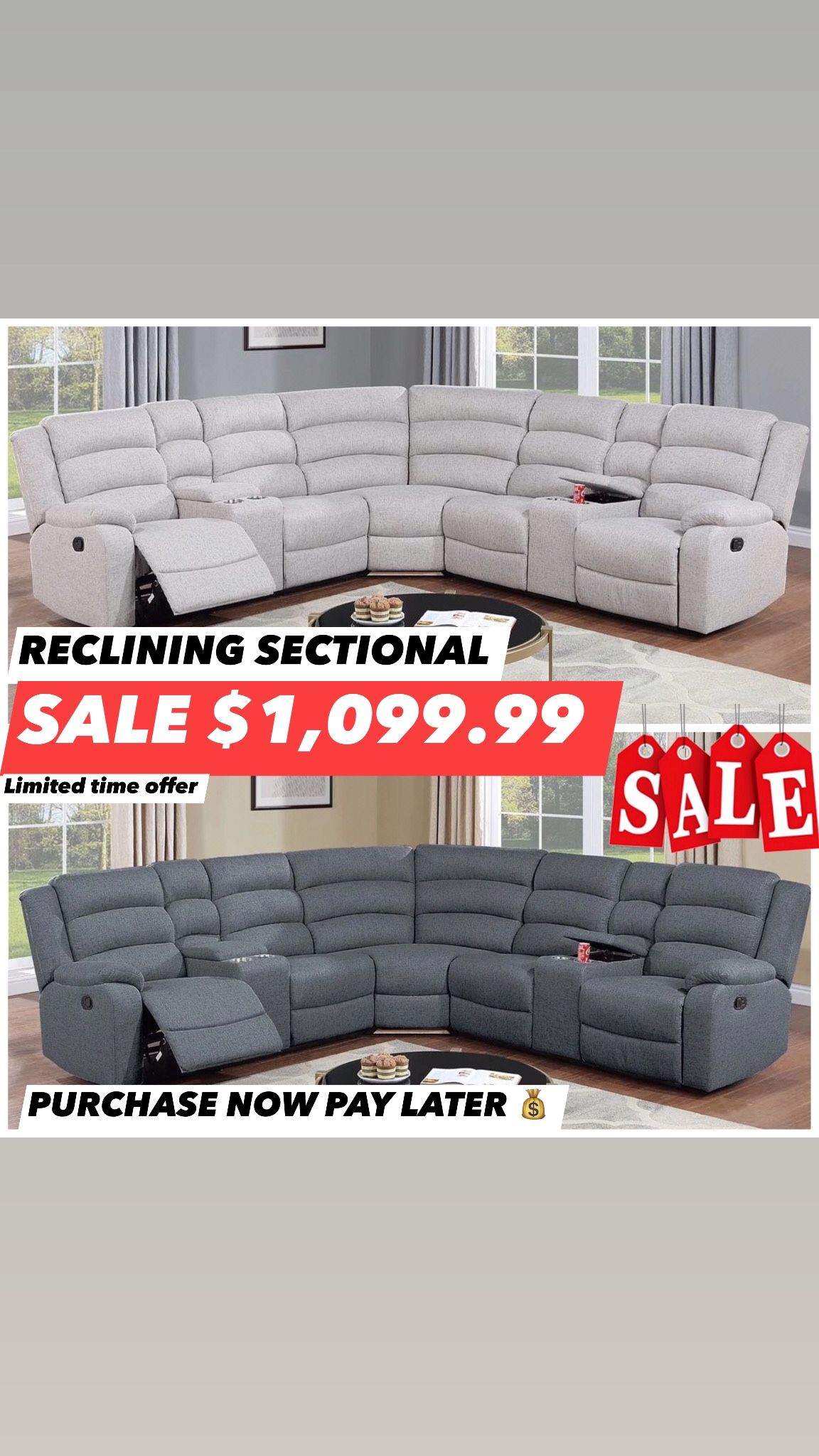 Reclining Sectional SALE $1,099.99