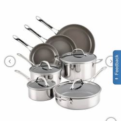 Anolon EverLast Ceramic Nonstick 11-piece Cookware Set, Stainless Steel
