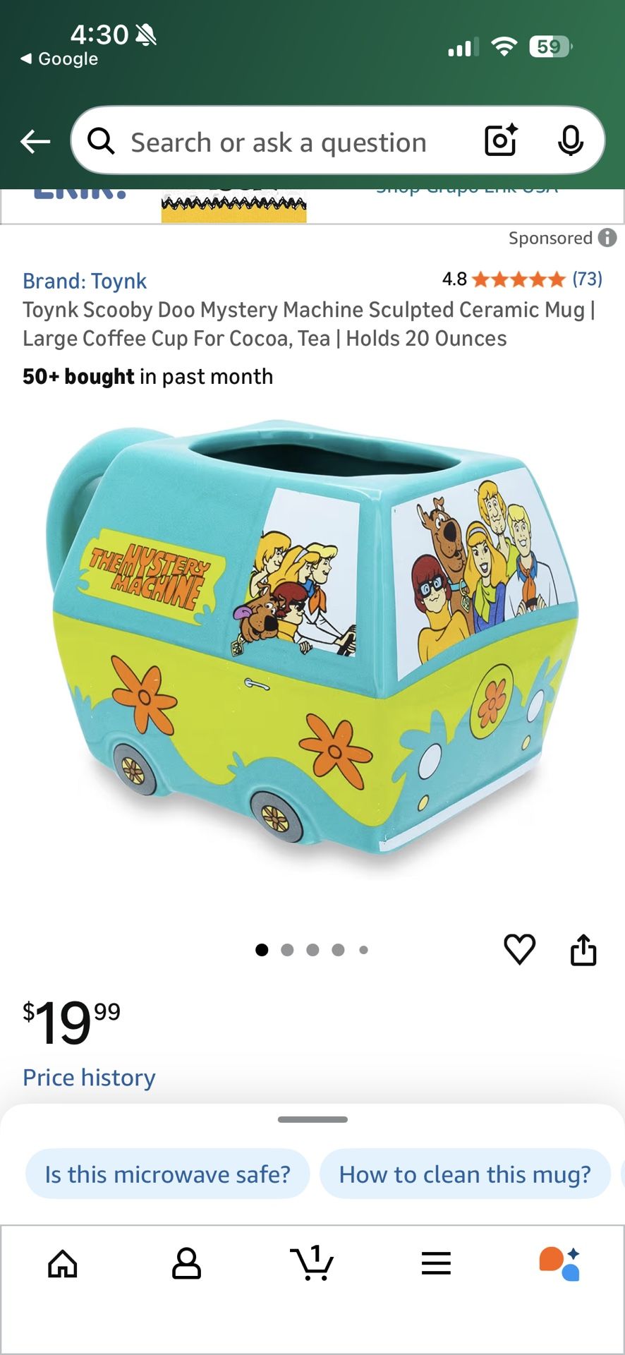 NEW Scooby Doo Mystery Machine Sculpted Ceramic Mug