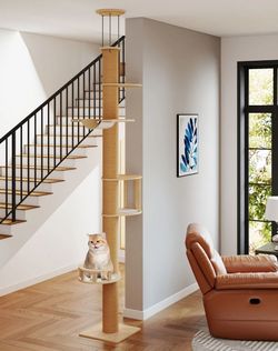 Cat tree, Floor-to-Ceiling Cat Climber, cat Scratcher adjustable (89-112 inches, NEW